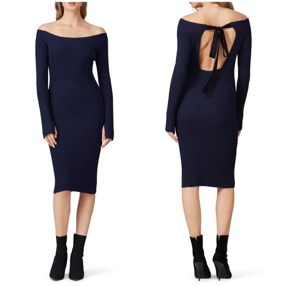 Jason Wu navy knit Elegant Navy Off-Shoulder sweater Dress XL